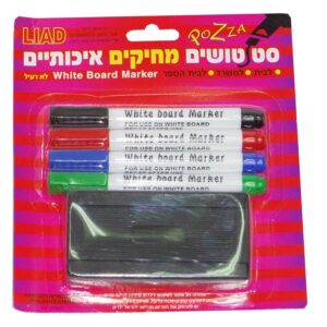 טוש ללוח מחיק דק סט 4 +ספוג