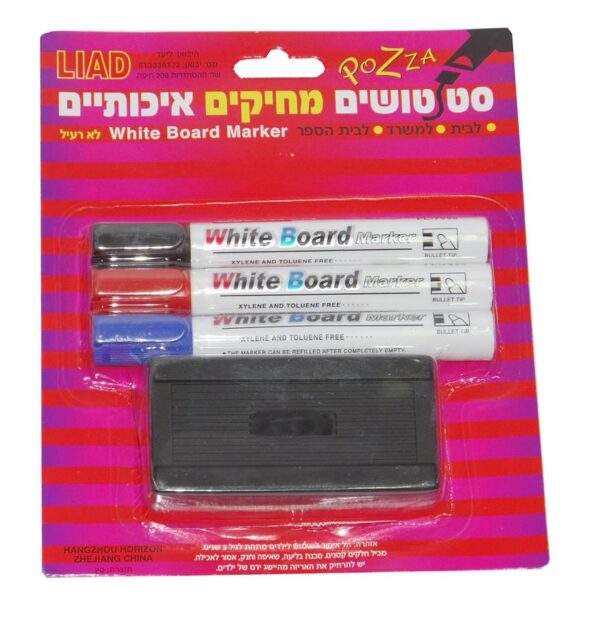 טוש ללוח מחיק סט 3 + ספוג